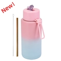 Pink and blue gradient 1L stainless steel insulated sport bottle with straw - 1 L / Pop-up Straw Lid / Blue-Pink Gradient