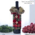 Christmas wine bottle cover in red and green plaid fabric with luxury faux fur collar - Red Plaid Fabric Style