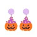 Halloween pumpkin earrings with purple wizard hat charms in creative acrylic design - Pumpkin with Purple Hat