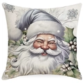 Funda de cojín navideño con Papá Noel y hojas de acebo para decoración de sofás hogar - 45x45cm Una cara sin relleno / Papá Noel moderno