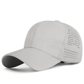 Light grey quick-dry baseball cap with laser-cut ventilation holes and pre-curved brim - Adjustable / Large Size Light Gray