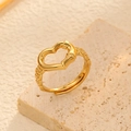 Verstellbarer goldener Herzring mit Bambustextur aus minimalistischem Edelstahl - Einstellbar Offen / Bambus-Herz / Gold