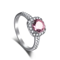 S925 sterling silver ring with round pink gemstone and white cubic zirconia accents - Pink