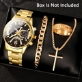Men's business set with golden watch, Cuban bracelet, cross necklace and ring in box - Style 8 (No Box)