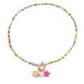 Colorful beaded necklace with gold shell starfish and pearl pendants in beach style - Colorful