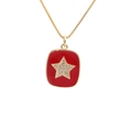 Collar dorado de moda con colgante rectangular de esmalte rojo y estrella brillante - Colgante de Estrella