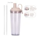 Beige double-layer Tritan straw cup with magnetic handle and large boba straw with brush - 24oz / Milk Tea