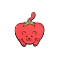 Cute red enamel kitten badge with fruit heart shape and cartoon cat face design - Apple Cat Style (QHXZ047)