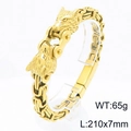 Bracciale bizantino da uomo in acciaio inossidabile dorato con doppia testa di lupo - Oro (KB208301-KFC)