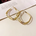 Detailed view of double-layer square gold earrings with a minimalist geometric metal finish - Silver Needle-Gold Geometric Earrings / Gold