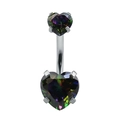 Rainbow heart-shaped cubic zirconia navel ring with titanium steel curved barbell - AB Color