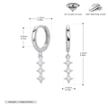 Detaillierte Größenangaben für S925 Sterling Silber Stern Tropfen Ohrringe - 925 Silber Weißgold beschichtet / Silber