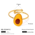 Adjustable golden stainless steel open ring with a green avocado enamel charm - Avocado Style (NB-R24412)