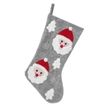 Dark grey felt Christmas stocking with Santa Claus embroidery and white snowflakes - Santa Claus / Gray