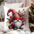 Christmas gnome cushion cover with red snowflake hat and winter botanical watercolor art - CDR381-12