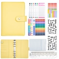 Yellow A6 PU leather budget binder set with zipper envelopes and colorful stickers - Luxury Set-Yellow