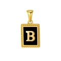 Pendentif carré lettre B doré avec émail noir et bordure perlée élégante - Lettre B