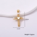 Detailed view of golden cross pendant with heart shell inlay and pearl accents showing dimensions - Cross Style K