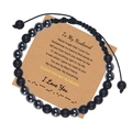 Detail of I Love You Morse code beaded bracelet with matte black stones and gift card - To My Husband