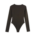 Rear view of black long sleeve bodysuit with crew neck and fitted stretch design - S / Dark Green