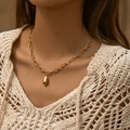 Polished 18K gold plated brass necklace featuring a chunky link chain and teardrop pendant - 18K Gold
