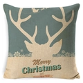 Linen Christmas pillow case with reindeer and Merry Christmas festive typography - Zl001-13 / 45*45cm Cover Only