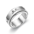 Detailed shot of rotatable silver cat face anxiety ring with polished steel finish - Silver Cat Pattern