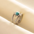 Silver stainless steel ring with turquoise stone and sunburst adjustable band - Silver Tone Light Blue Stone Style (J586-S-LB)