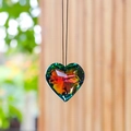 Rainbow heart crystal suncatcher pendant with vibrant iridescent finish and hanging cord - 30MM / Rose Pink
