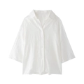 Women's white textured collared shirt and pants set with three-quarter sleeves - XS / Tops / White