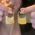 Detailed view of elegant gold sequin fringe hoop earrings featuring a sparkling tassel design - Ear Hook Tassel Style / Gold