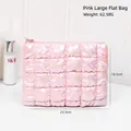 Neceser de maquillaje rosa holográfico con diseño acolchado y cierre de cremallera grande - Bolsa Plana Grande Rosa