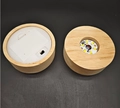 Luminous round wooden candle base with top LED light panel and bottom battery compartment - Rechargeable Base 8cm