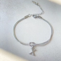 Silver stainless steel snake chain knot bracelet with hanging letter X pendant charm - Silver-X