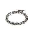 Men's vintage punk titanium steel chain bracelet with black oil patterns and T-bar clasp - Retro Engraved OT Buckle Style (KB120776-BD)
