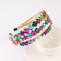 Elegant triple-layered headband with colorful rhinestones and gold plating - Style 19-Gold
