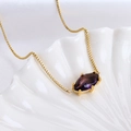 Gold box chain necklace with purple marquise gemstone and natural freshwater pearl - Gemini