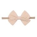 Soft cream nylon baby headband with textured polka dot bow for newborns and infants - Light Beige (3)