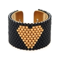 Handgewebter Miyuki-Perlenring mit schwarz-goldenem Herzmuster auf Edelstahlband - Schwarz Gold Umgekehrtes Dreiecksmuster (MI-R23061402A)