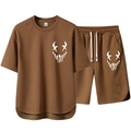 Ensemble de sport d'été marron pour homme avec t-shirt et short à imprimé graphique - M / Café