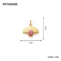 Detailed macro of a fan-shaped gold pendant with an oval pink gemstone and radial texture - WP36886B8-Pink Stone Style
