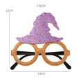 Glittery purple wizard hat Halloween glasses frame with orange round rims, 14cm width - Orange Purple Hat Decorative Glasses