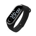 Waterproof digital sports watch in black finish with adjustable wristband - Black
