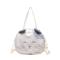 Cute Japanese style cat canvas shoulder bag with grey ear detail and cartoon face - Large / White