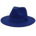 Detail of the royal blue fedora hat showing the textured wool felt and grosgrain ribbon - Sapphire Blue
