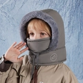 Graue Wintermütze für Kinder mit Fleecefutter, integrierter Maske und Nackenwärmer - Dunkelgrau
