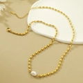 Collier style français en acier inoxydable doré avec perle naturelle et perles olive - Collier Perle d'Eau Douce Unique X472 Or