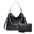 Bolso hobo clásico de cuero negro con herrajes dorados y un sobre a juego - Negro