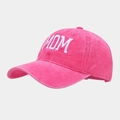 Washed cotton MOM embroidery baseball cap in rose pink with a vintage distressed finish - Soft Top Solid MOM Rose Red