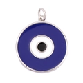 Blue evil eye pendant in silver finish with vibrant enamel inlay for DIY jewelry - Silver Round Blue Eye Style (K093026L1K2-W Gold)
